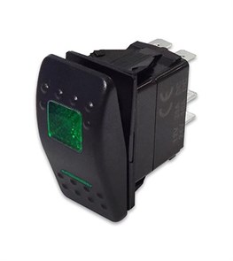 Переключатель 12-24В, SF50713-5-A6BG (ON)-OFF-(ON) с зеленой подсветкой SF50713-5-A6BG